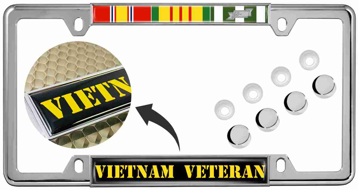 Vietnam Veteran 3 Service Ribbons - Car Metal License Plate Frame